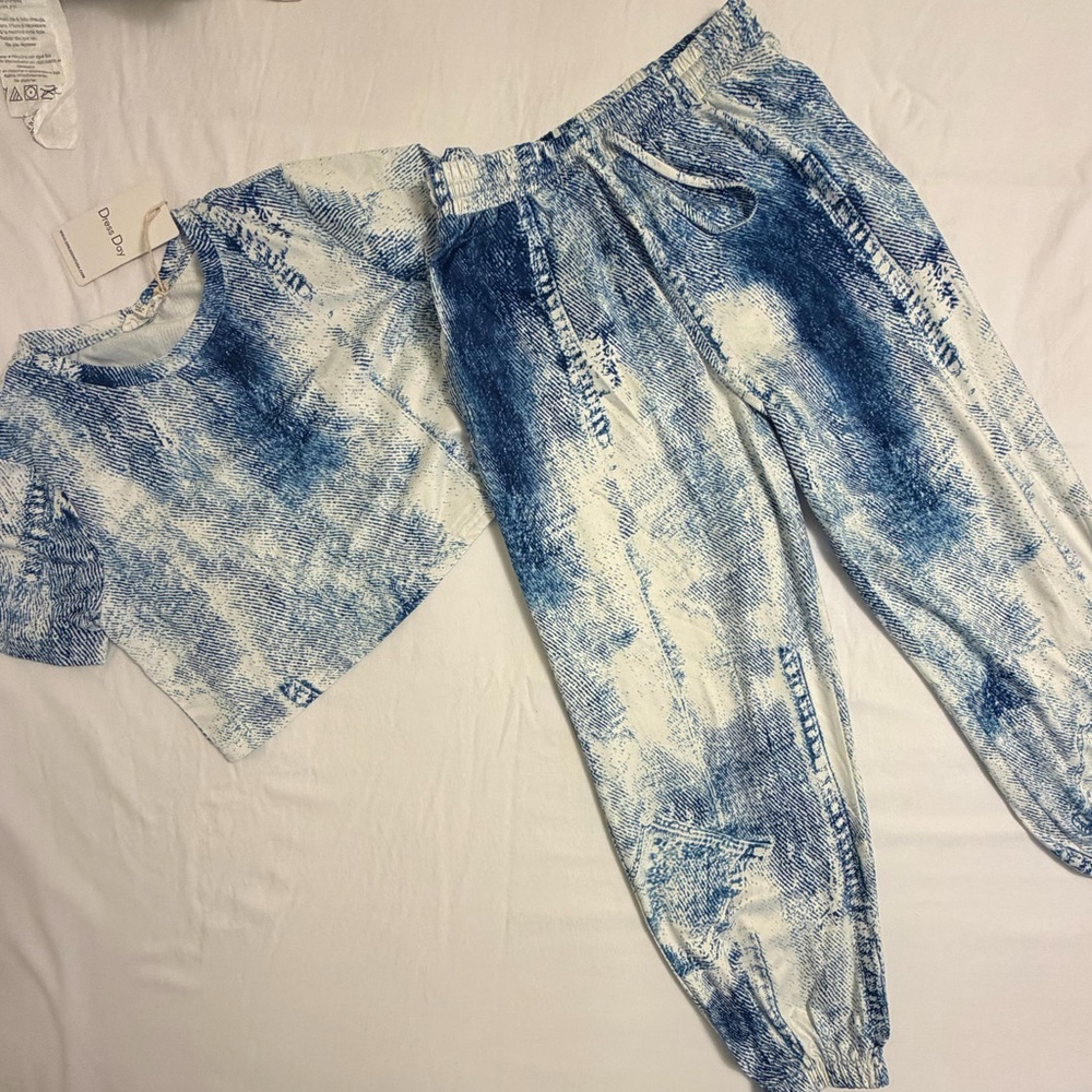 Blue and White Two-Piece Pajama Set